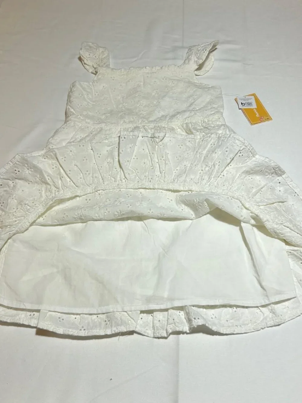 Gymboree Girls White Bunny's Tail Sleeveless Eyelit Flutter Dress Prairie Fields
